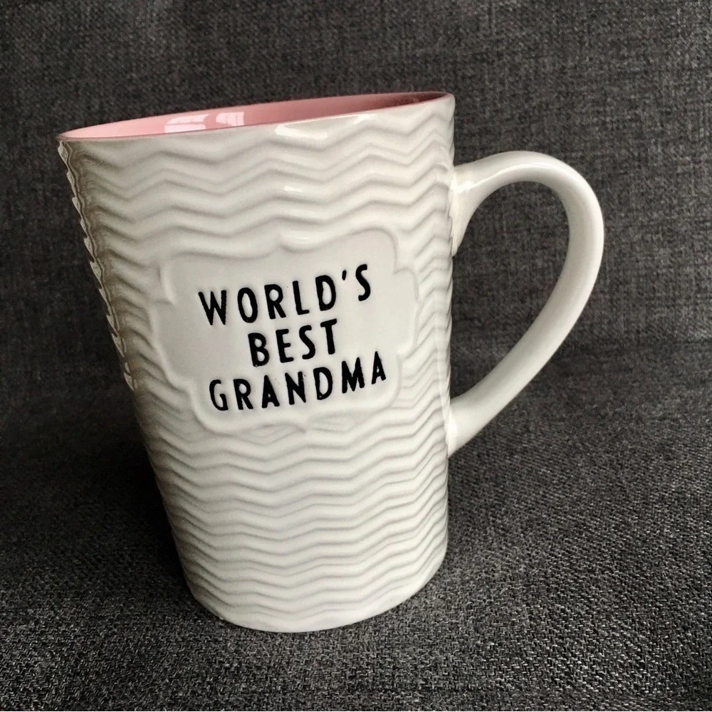 “World’s Best Grandma” Coffee Mug, White, Pink, Black, 16 oz
